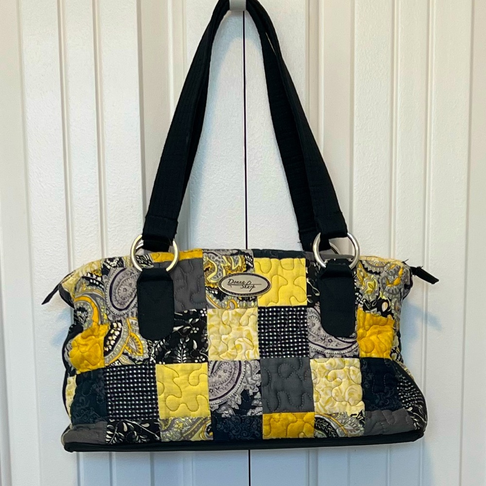 Patchwork Quilted Handbag - Black and Yellow